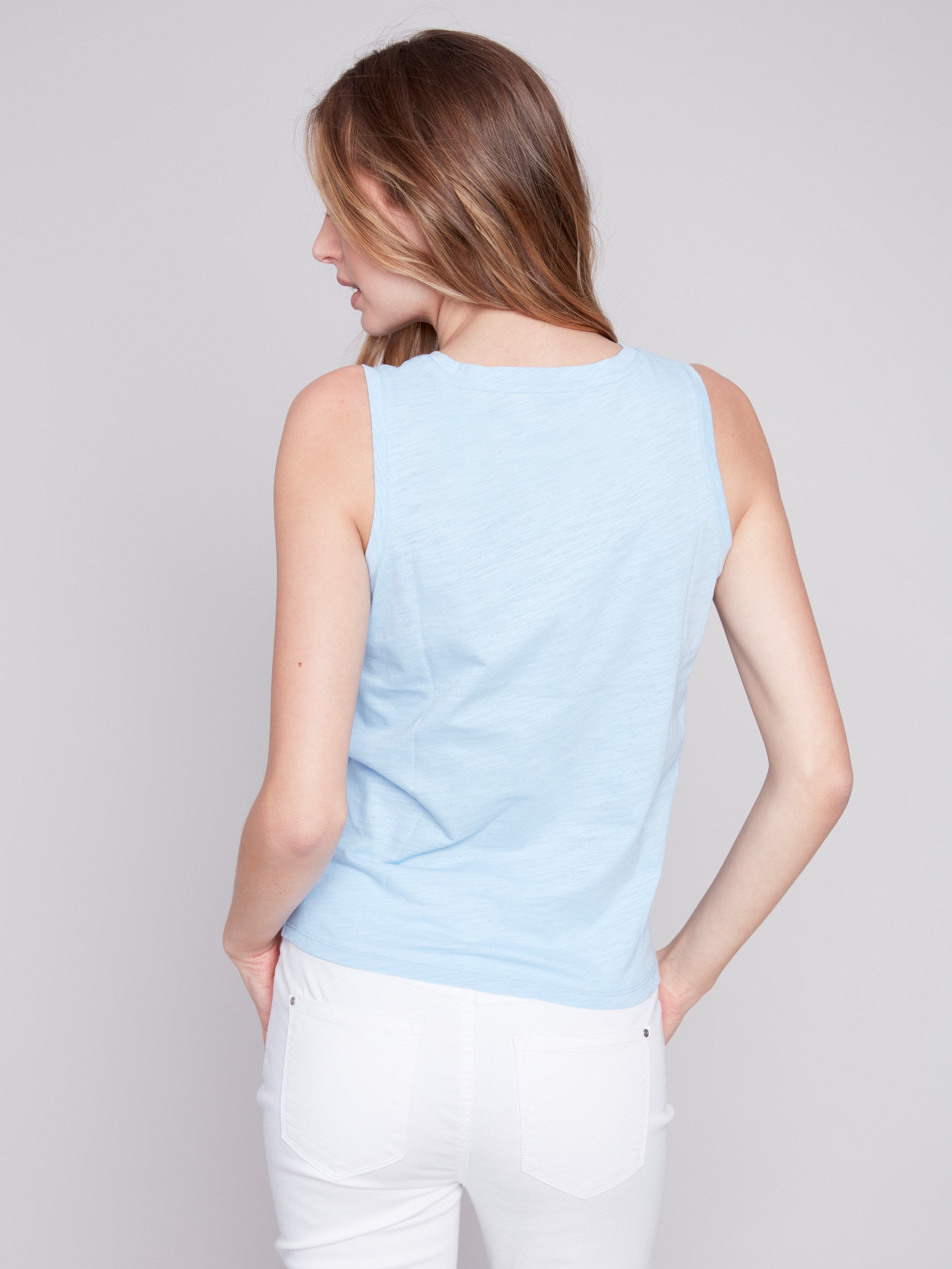 Charlie B Organic Cotton Tank Top With Knot Detail - Sky - Image 2