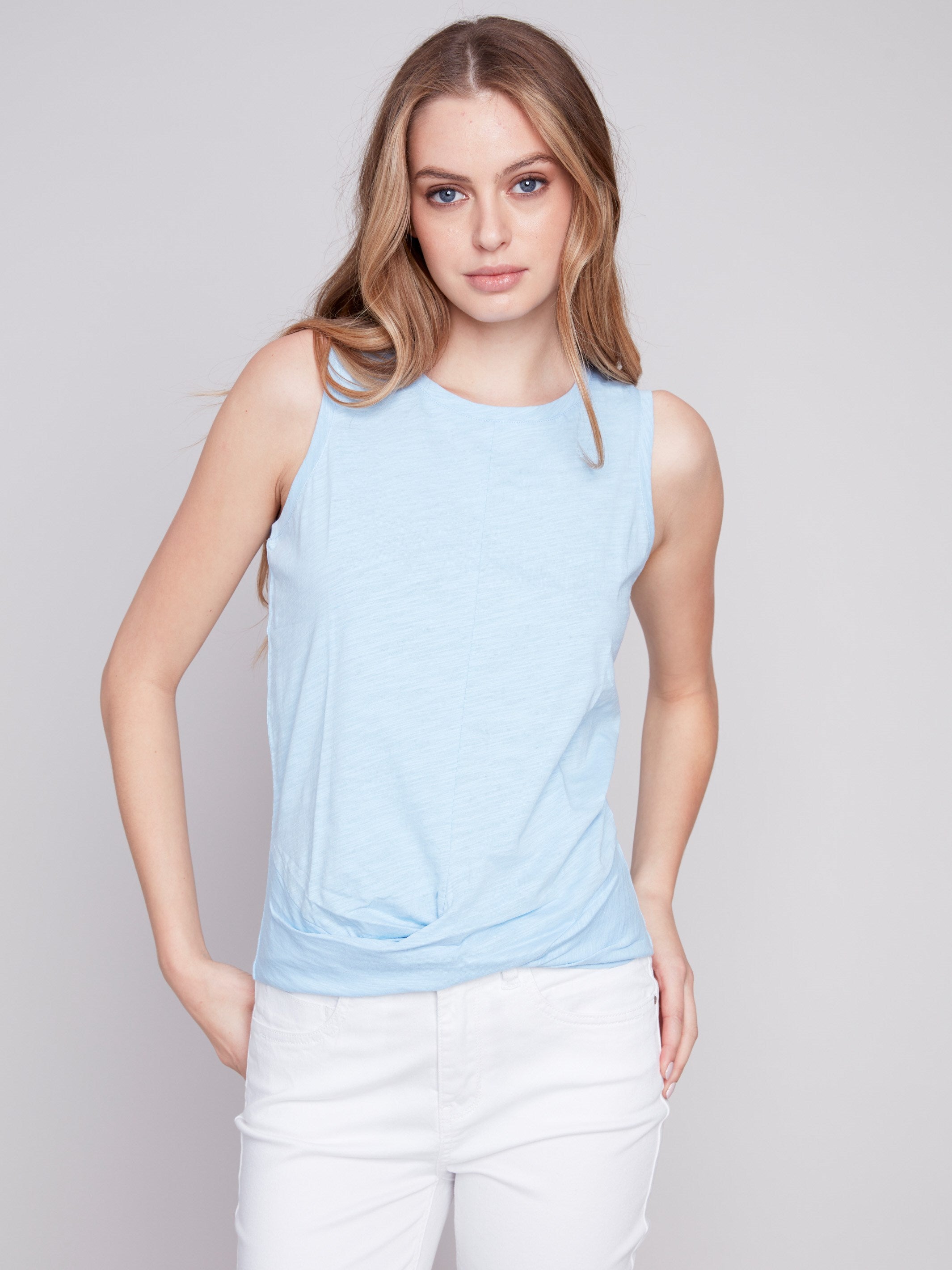 Charlie B Organic Cotton Tank Top With Knot Detail - Sky - Image 4