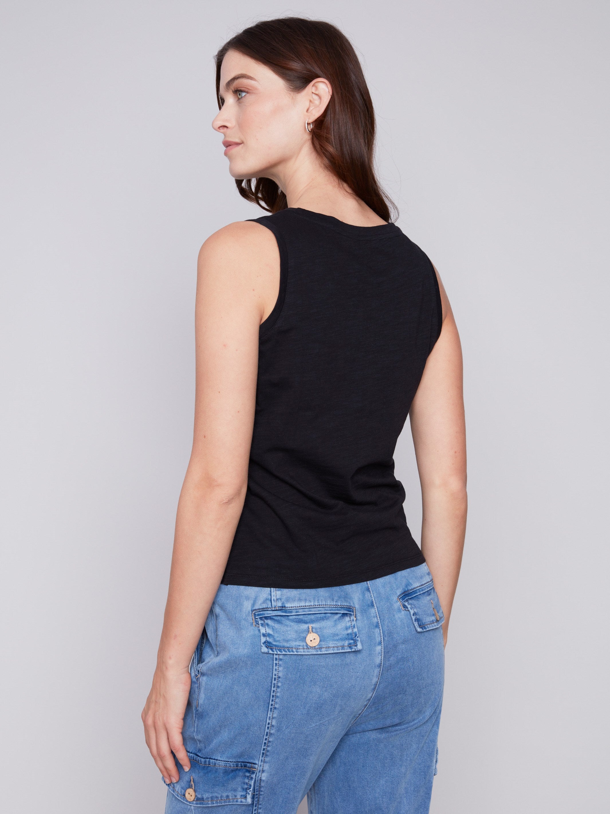 Charlie B Organic Cotton Tank Top With Knot Detail - Black - Image 2
