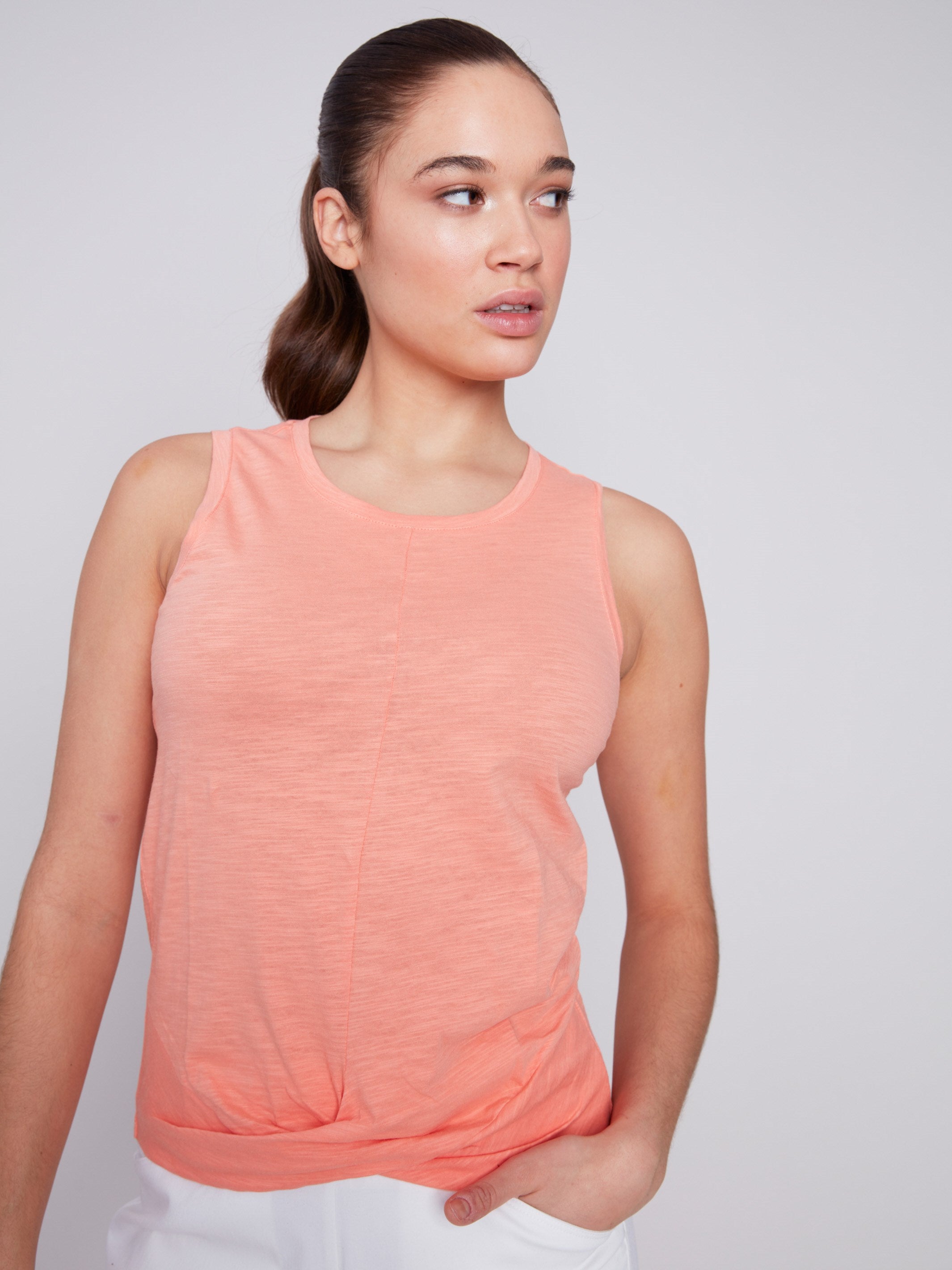 Organic Cotton Tank Top With Knot Detail - Tangerine