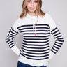 Charlie B Ottoman Cotton Funnel Neck Sweater - Nautical - Image 1