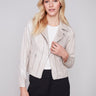 Charlie B Pearlized Faux Leather Jacket - Champagne - Image 1