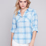 Charlie B Plaid Cotton Gauze Shirt - Blue - Image 1
