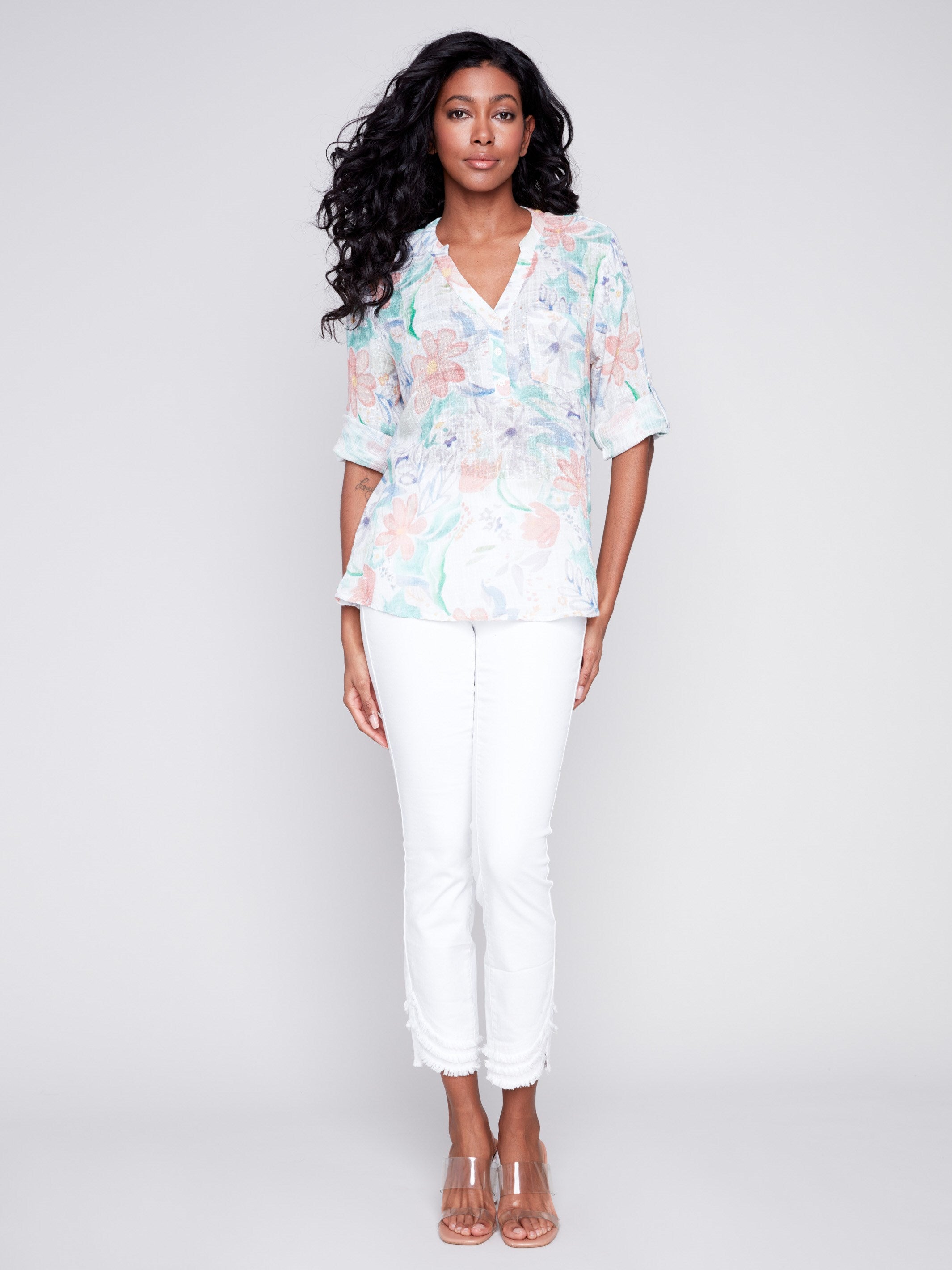 Charlie B Printed Off-Shoulder Blouse main image 1