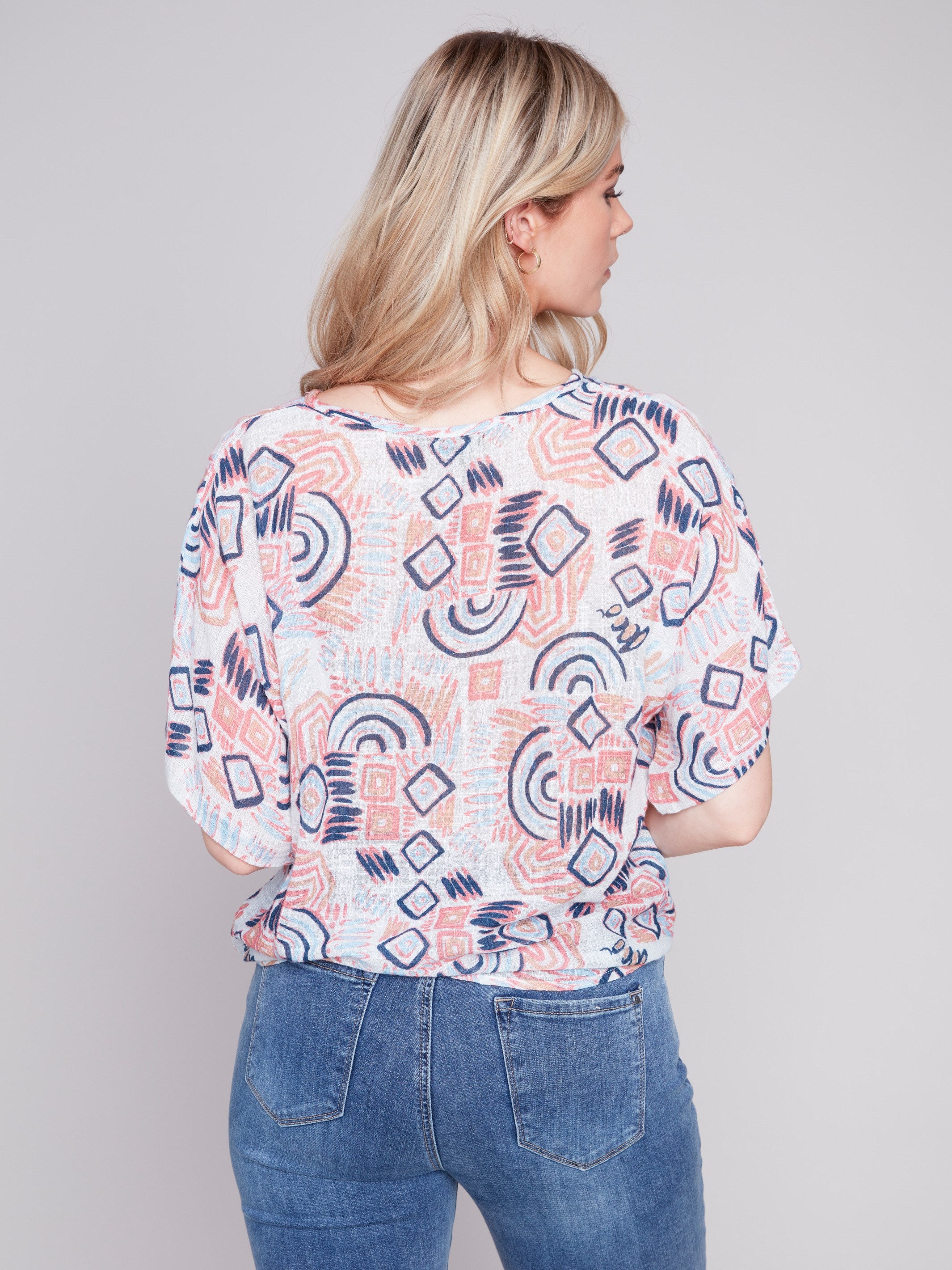 Charlie B Printed Cotton Gauze Blouse with Side Tie - Scribble - Image 2