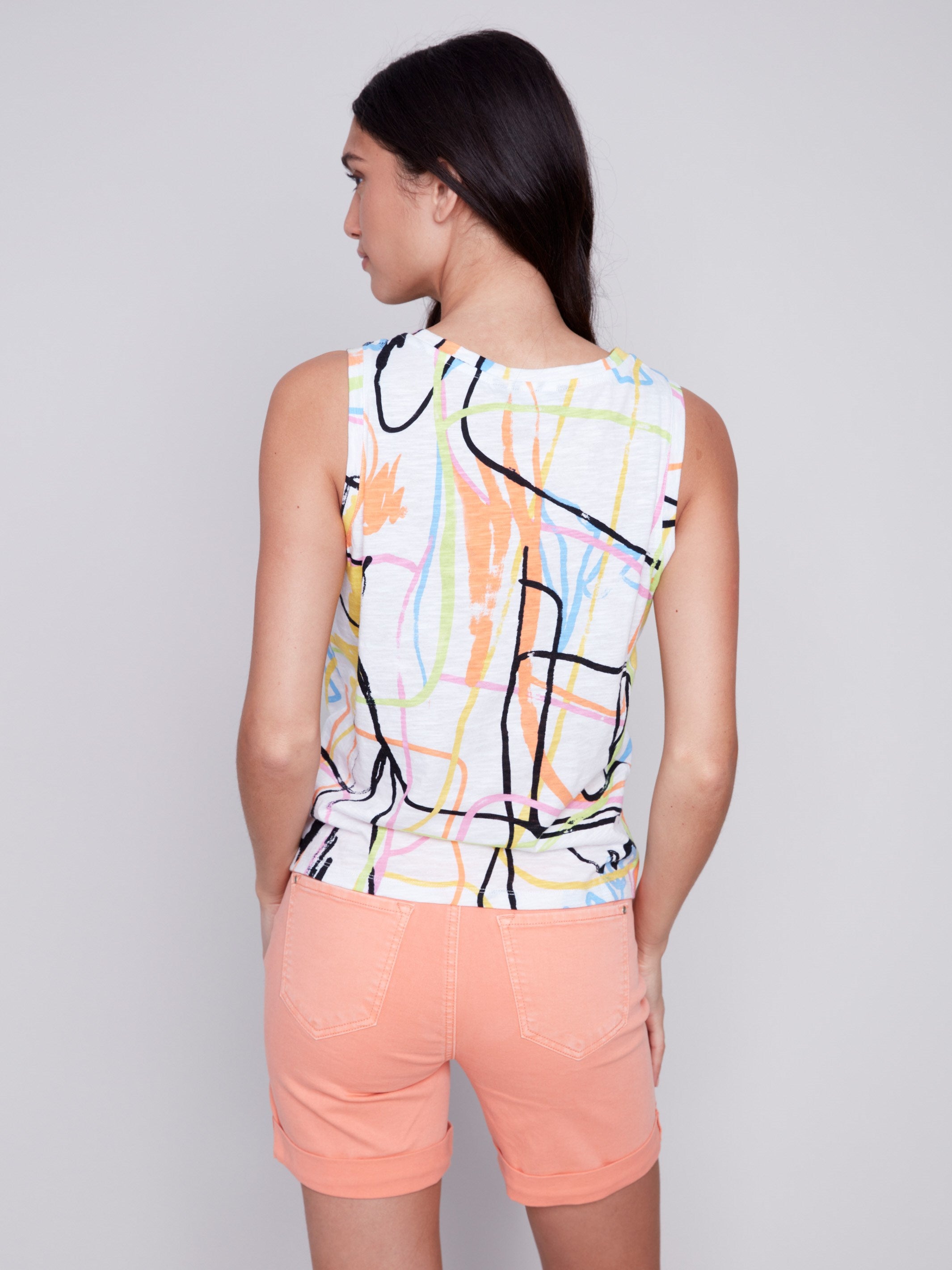 Printed Cotton Tank Top With Knot Detail - Graffiti