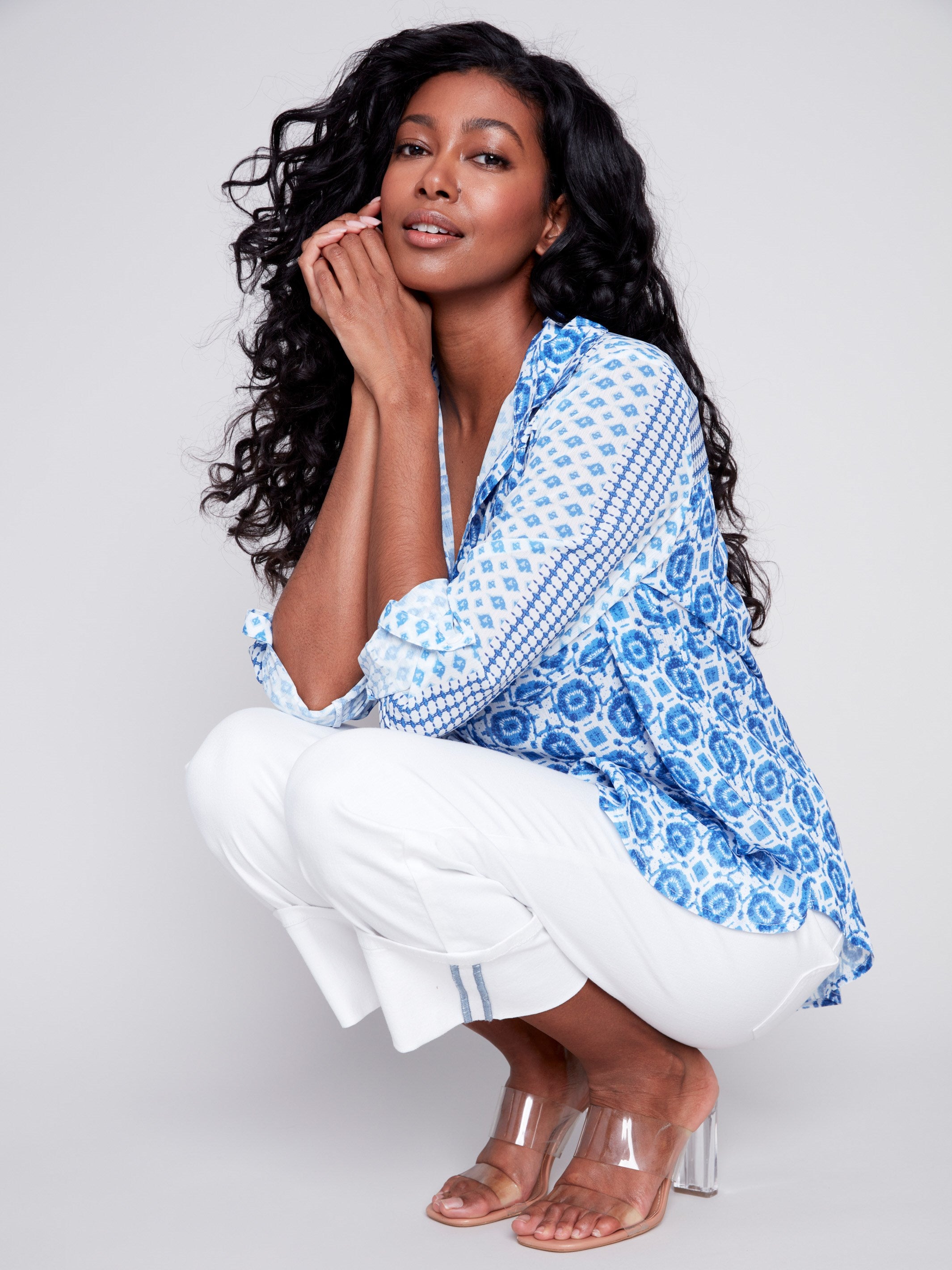 Charlie B Printed Tie Blouse main image 1