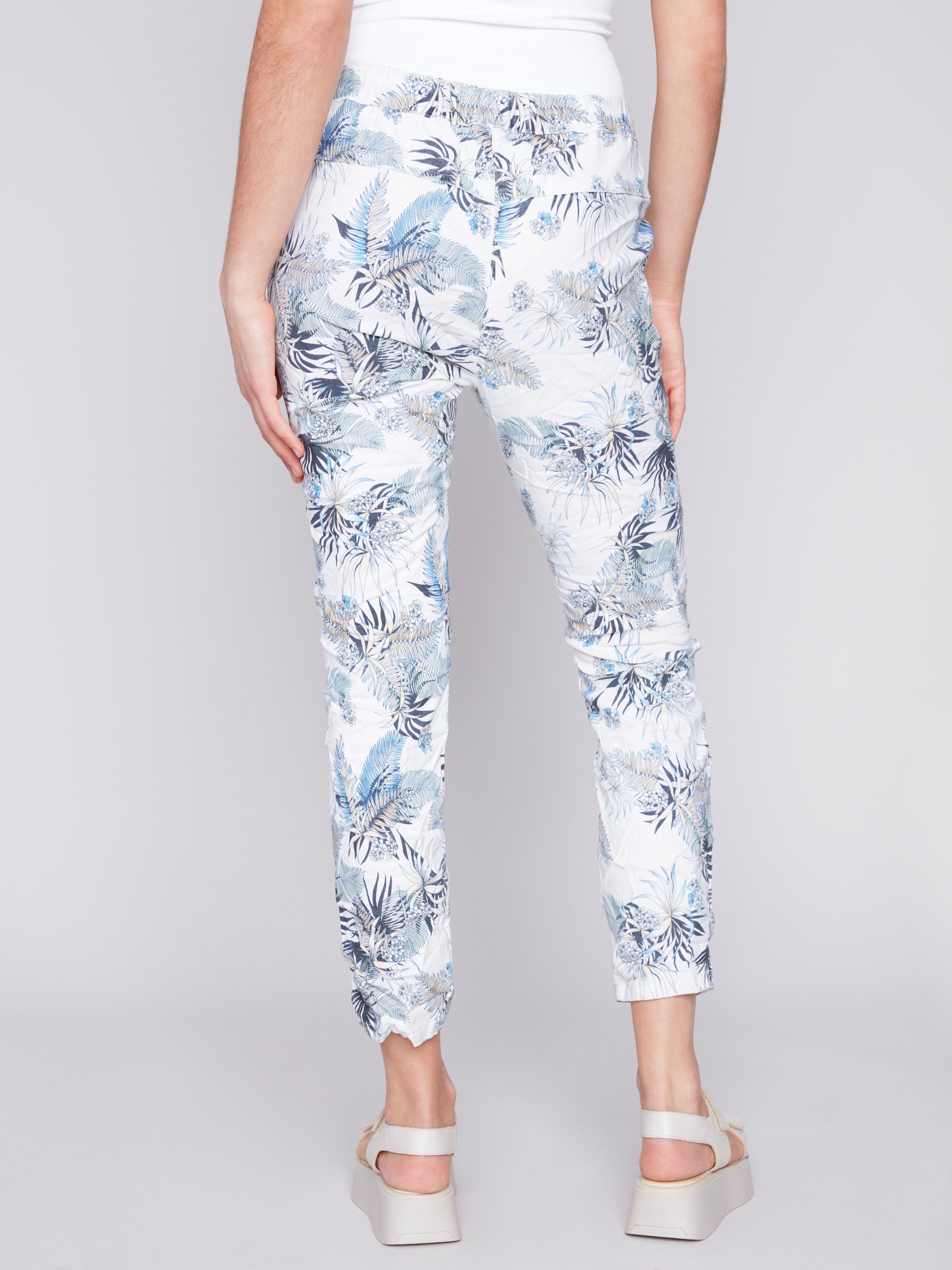 Printed Crinkle Jogger Pants Summer Leaf Charlie B