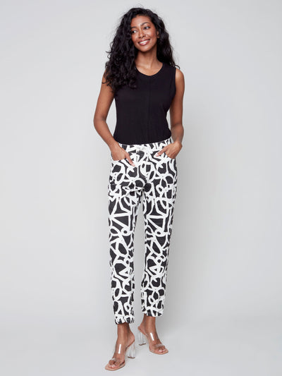 Printed Crinkle Jogger Pants - Black/Cream - C5219 Charlie B Collection