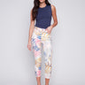 Charlie B Printed Cropped Twill Pants with Zipper Detail - Leaf - Image 1