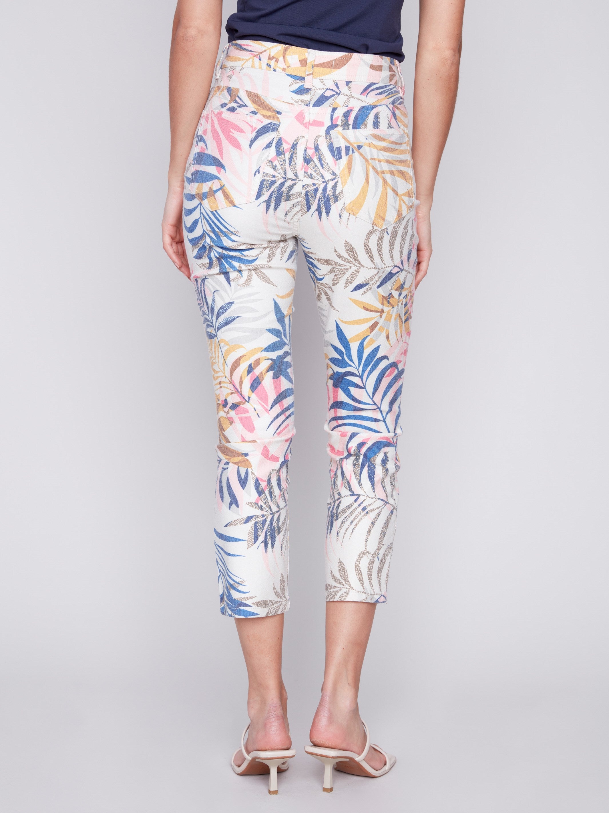 Charlie B Printed Cropped Twill Pants with Zipper Detail - Leaf - Image 3