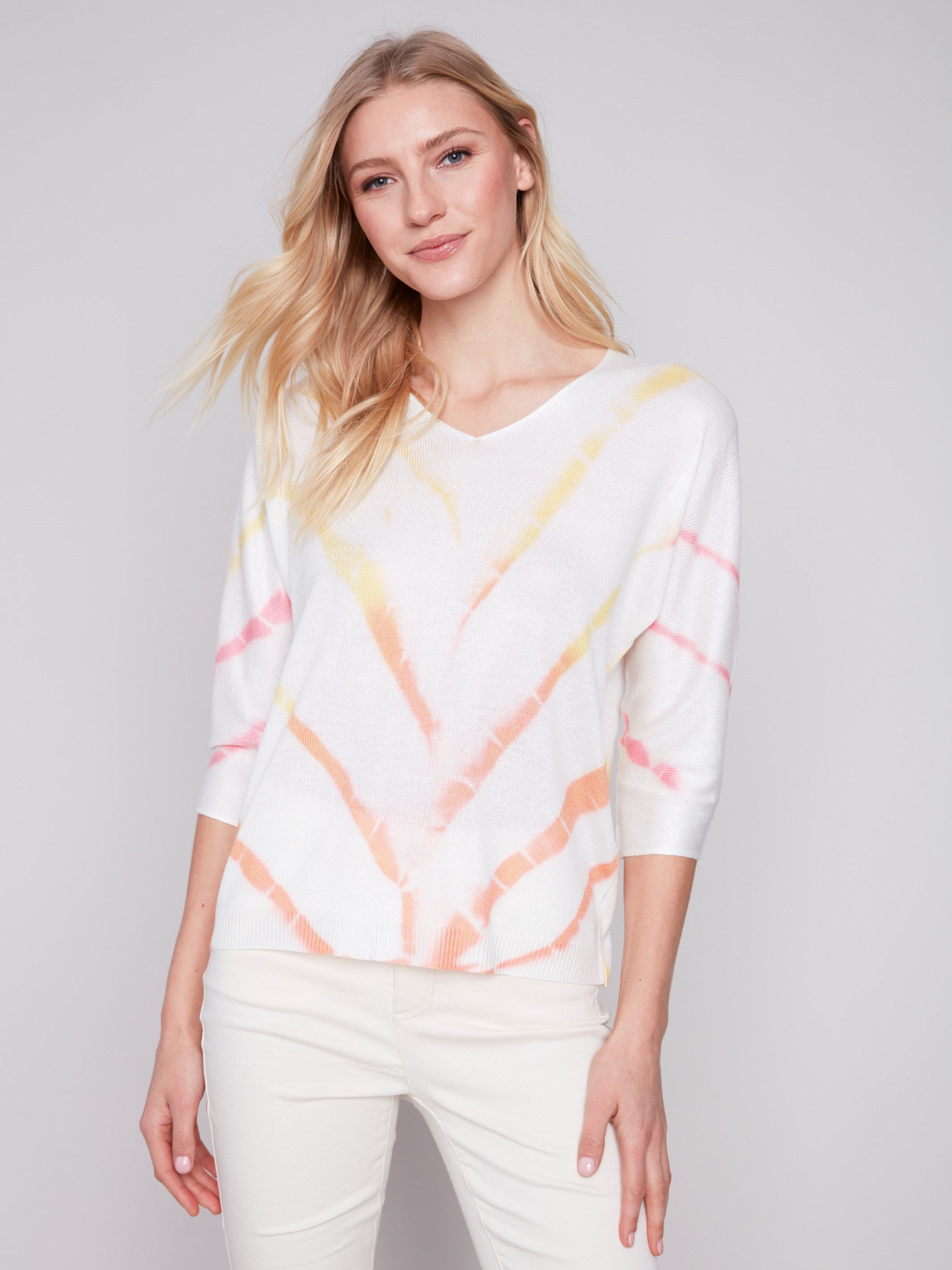 Charlie B Printed Dolman Sweater - Lemon - Image 1