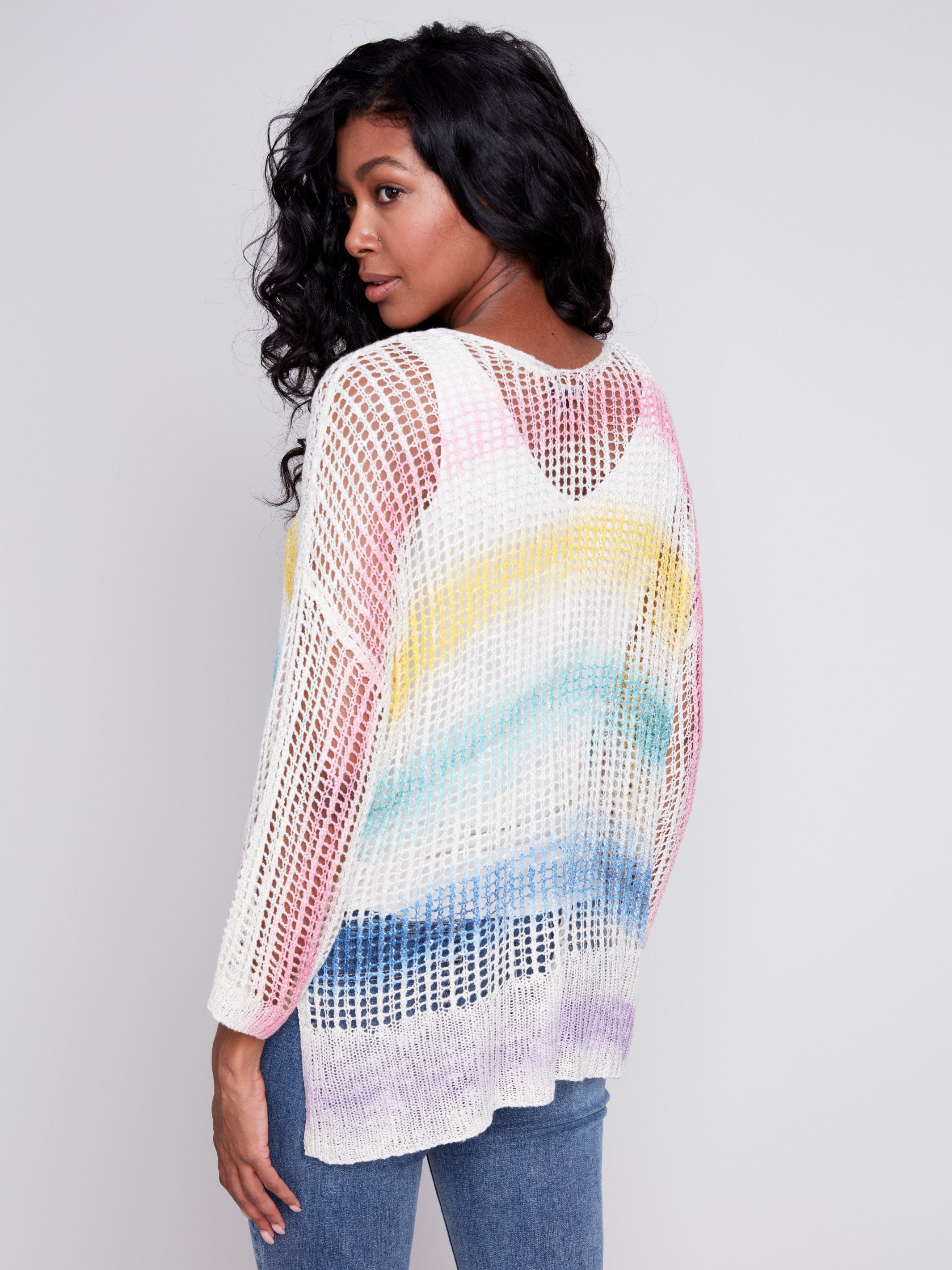 Charlie B Printed Fishnet Crochet Sweater - Rainbow - Image 2