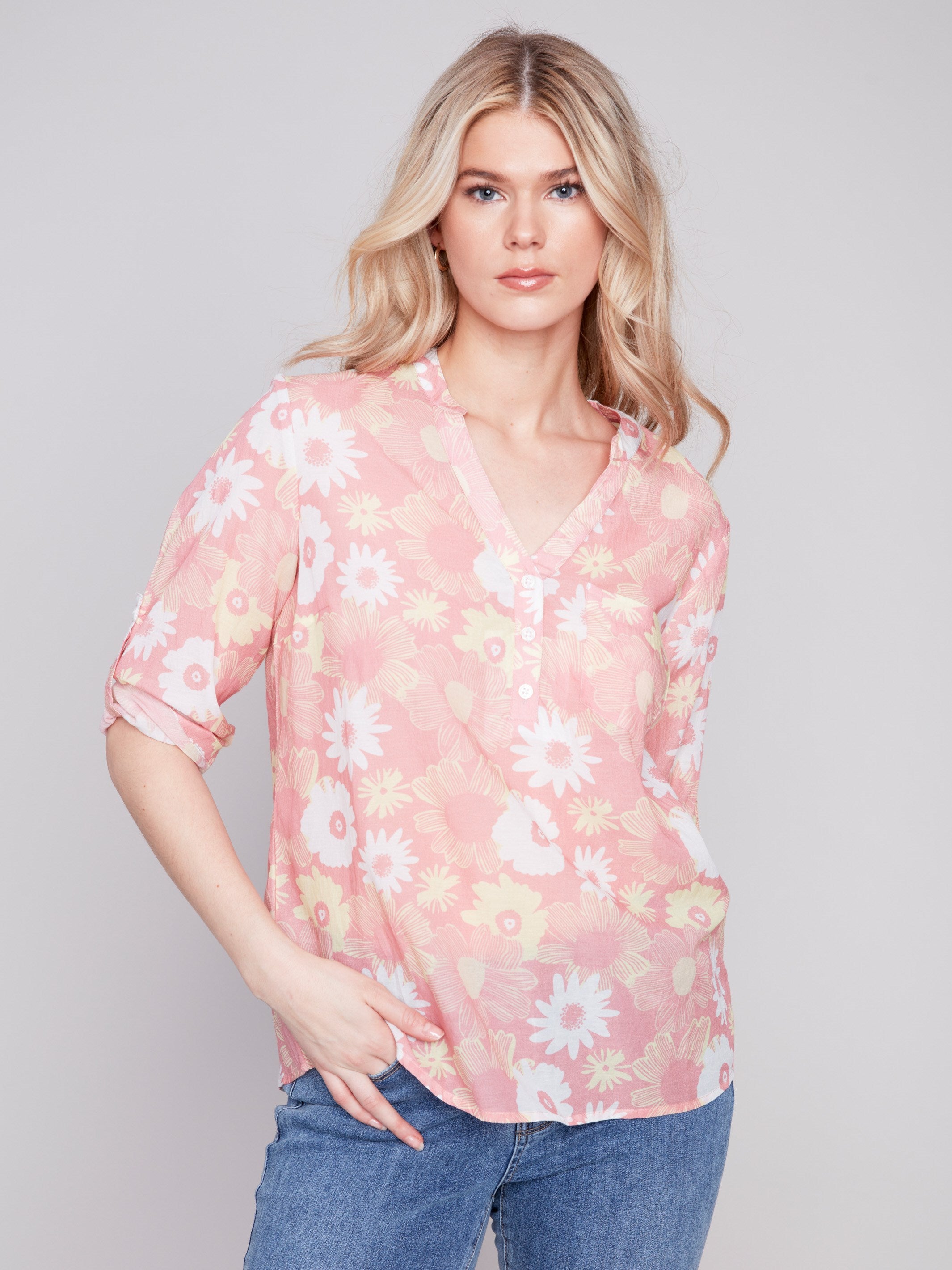 Charlie B Printed Half-Button Blouse - Cosmos - Image 1