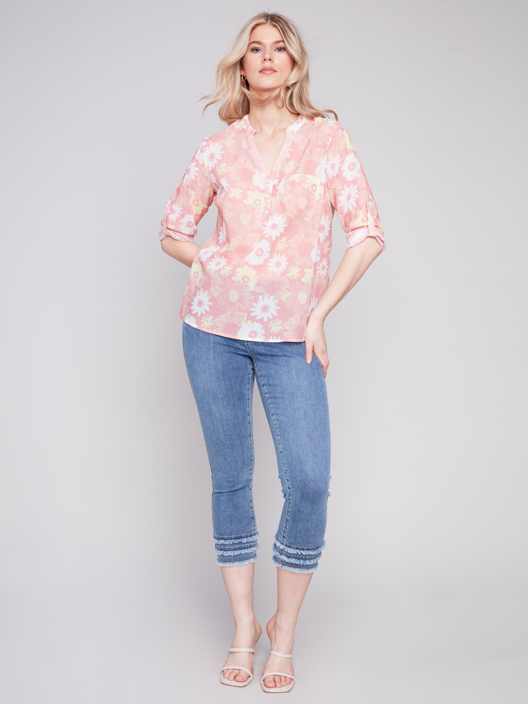Charlie B Printed Half-Button Blouse - Cosmos - Image 2