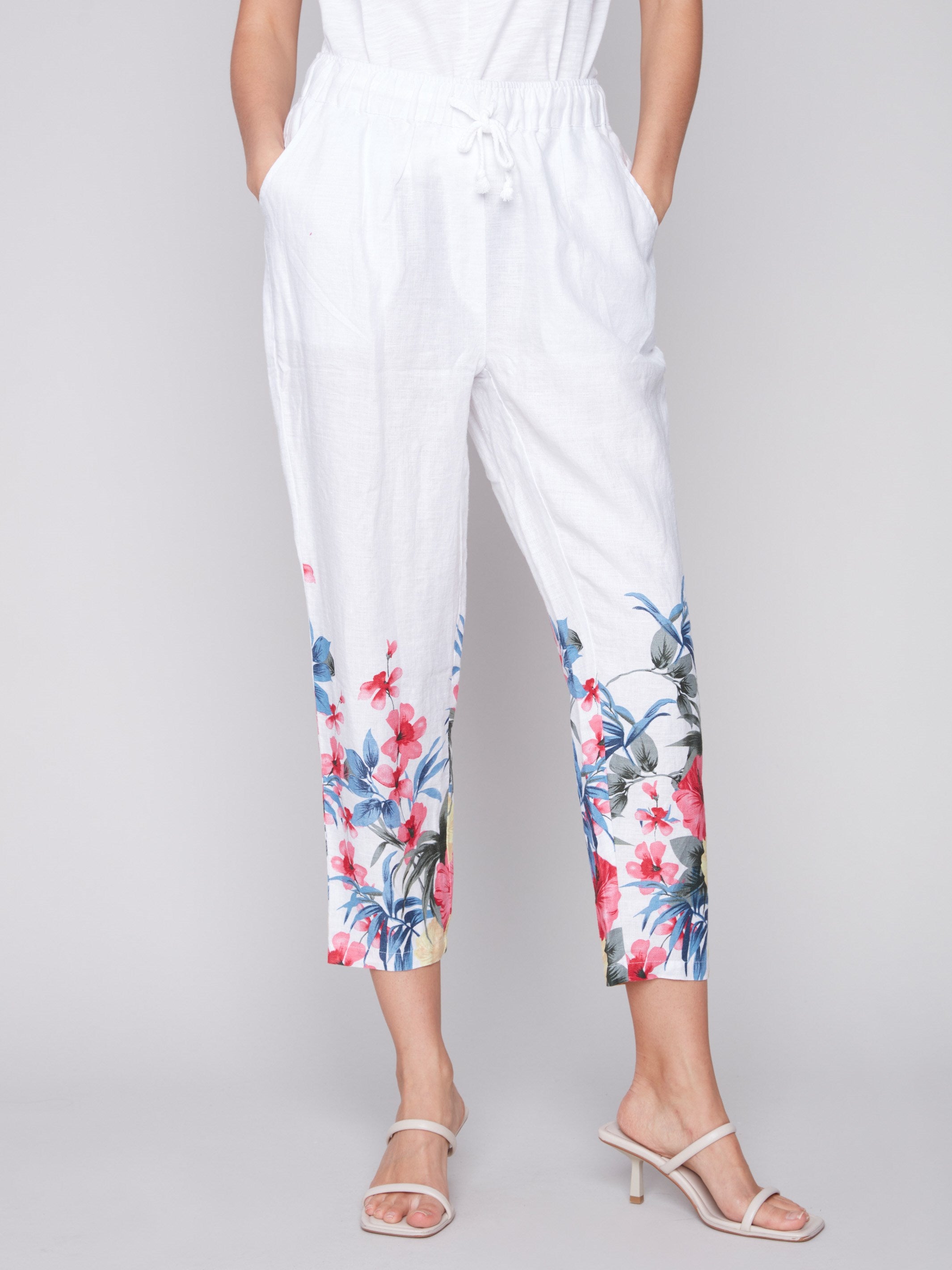 Printed Linen Pull-On Pants - Maui