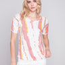 Charlie B Printed Linen Top With Front Twist Knot - Natural - Image 1
