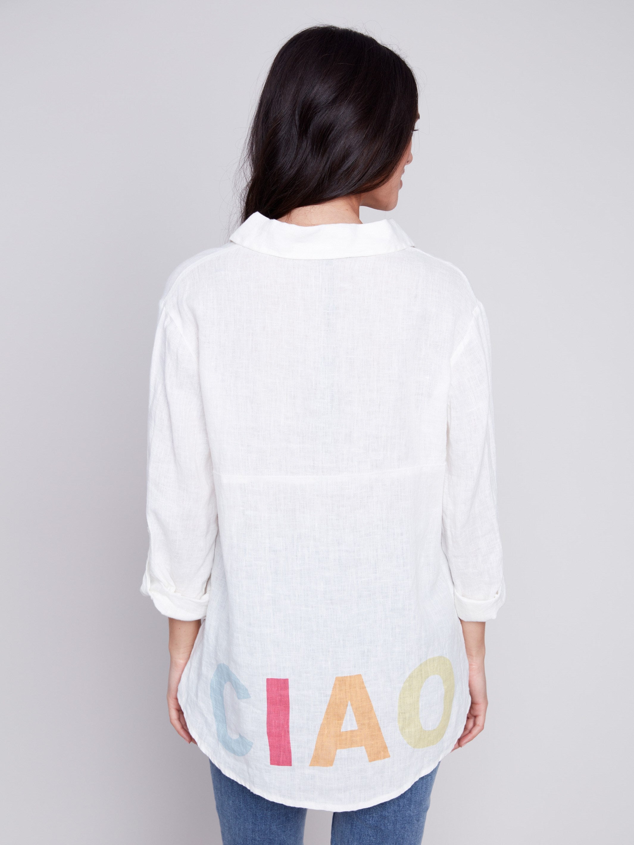 Printed Long Linen Shirt - Multicolor