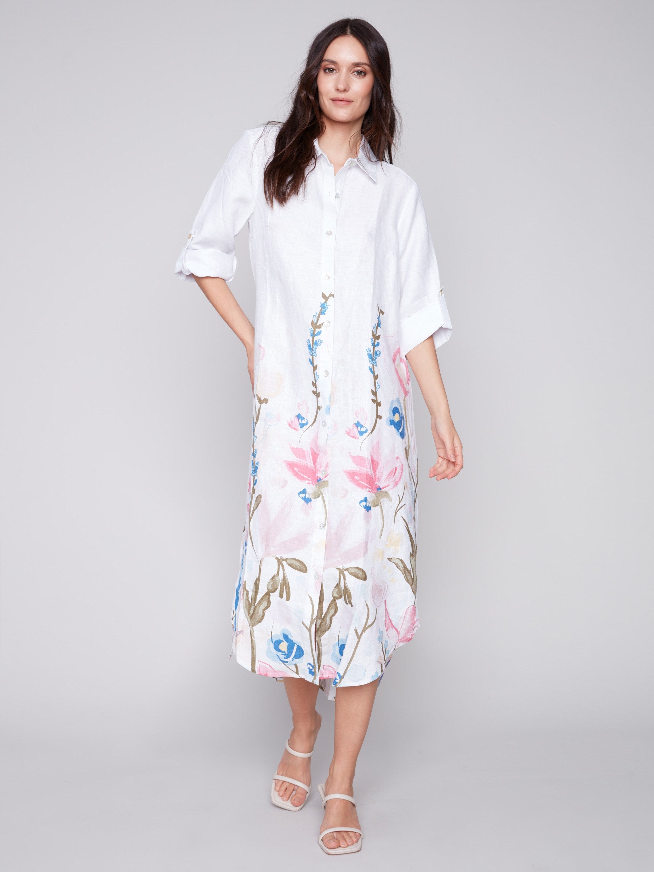 Charlie B Printed Long Linen Tunic Dress - Pastel - Image 4