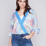 Charlie B Printed Overlap Blouse - Lillypad - Image 1