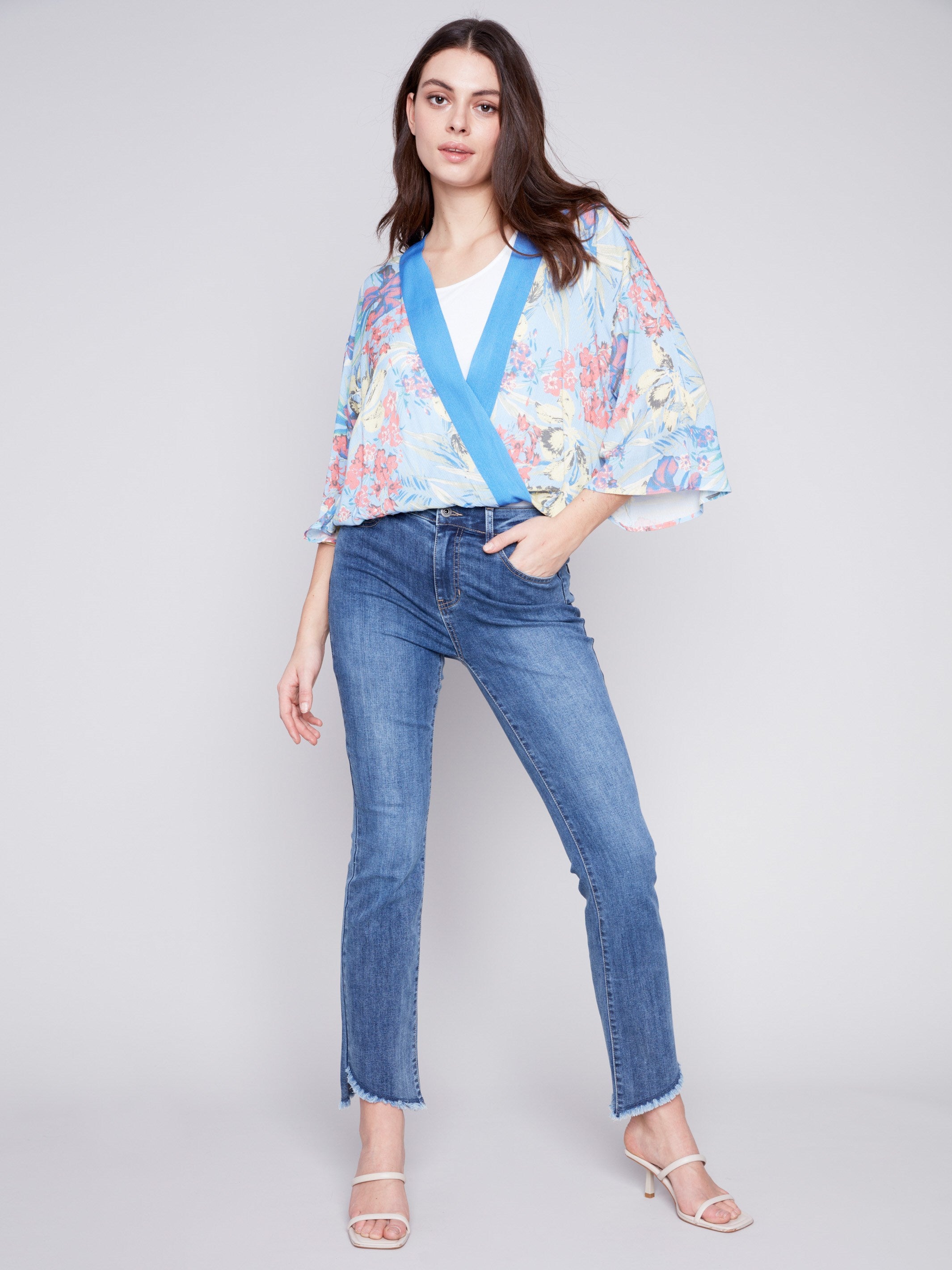 Charlie B Printed Overlap Blouse - Lillypad - Image 4