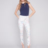 Charlie B Printed Pull-On Twill Pants with Split Hem - Stamps - Image 1