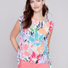 Charlie B Printed Sleeveless Blouse with Side Ties - Blossom - Image 1