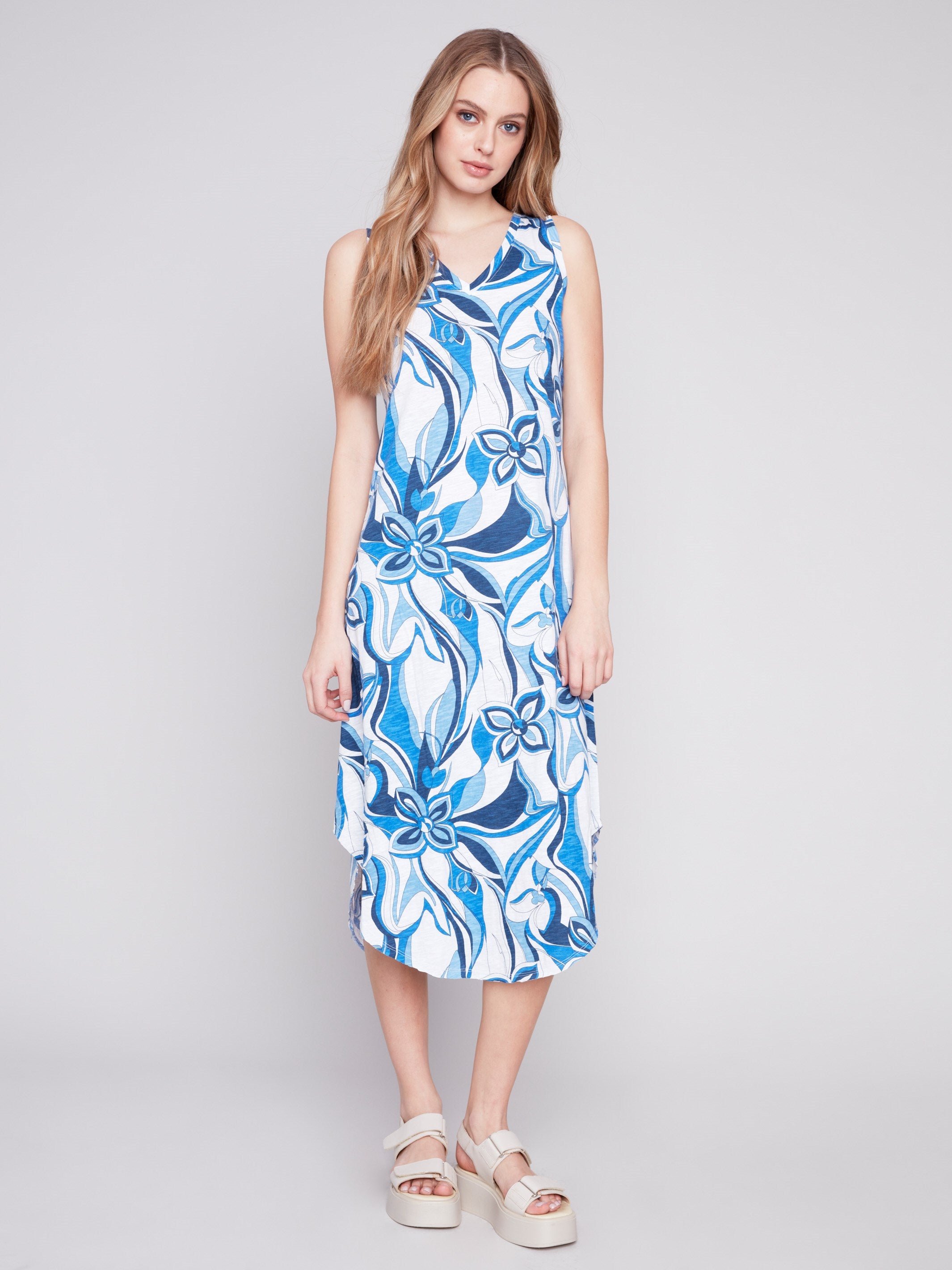 Charlie B Printed Sleeveless Cotton Dress - Sky - Image 4