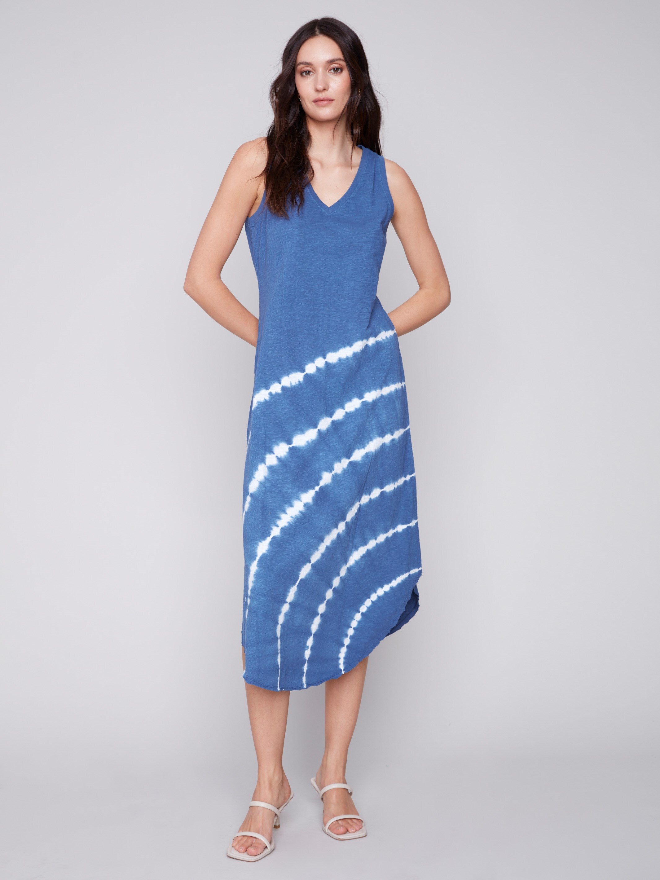 Charlie B Printed Sleeveless Cotton Dress - Denim - Image 1