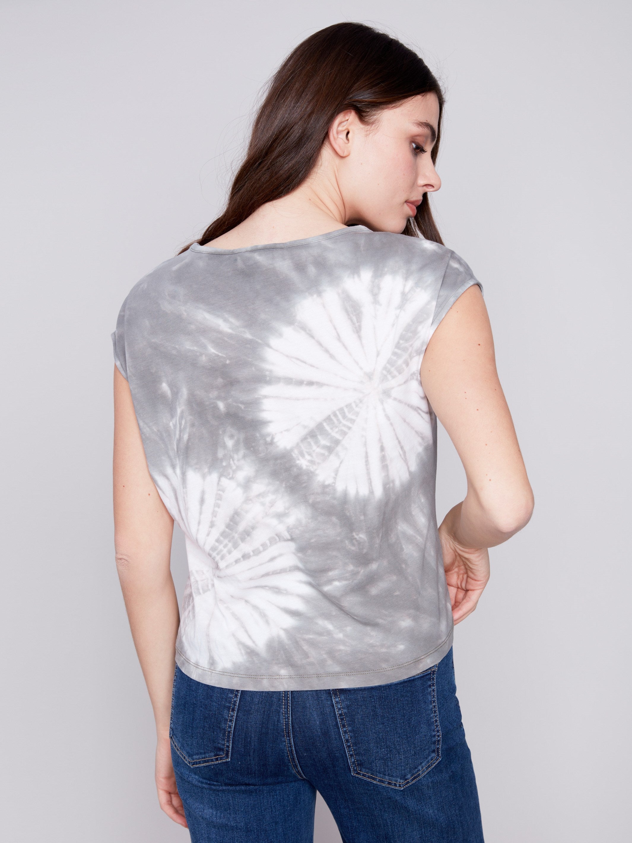 Charlie B Sleeveless Top With Scallop Edge And Back Button Detail Fog main image 1