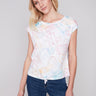 Charlie B Printed Sleeveless Front Knot Top - Stamps - Image 1