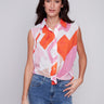 Charlie B Printed Sleeveless Front Tie Cotton Shirt - Punch - Image 1