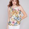 Charlie B Printed Sleeveless Linen Top with Slit - Jungle - Image 1