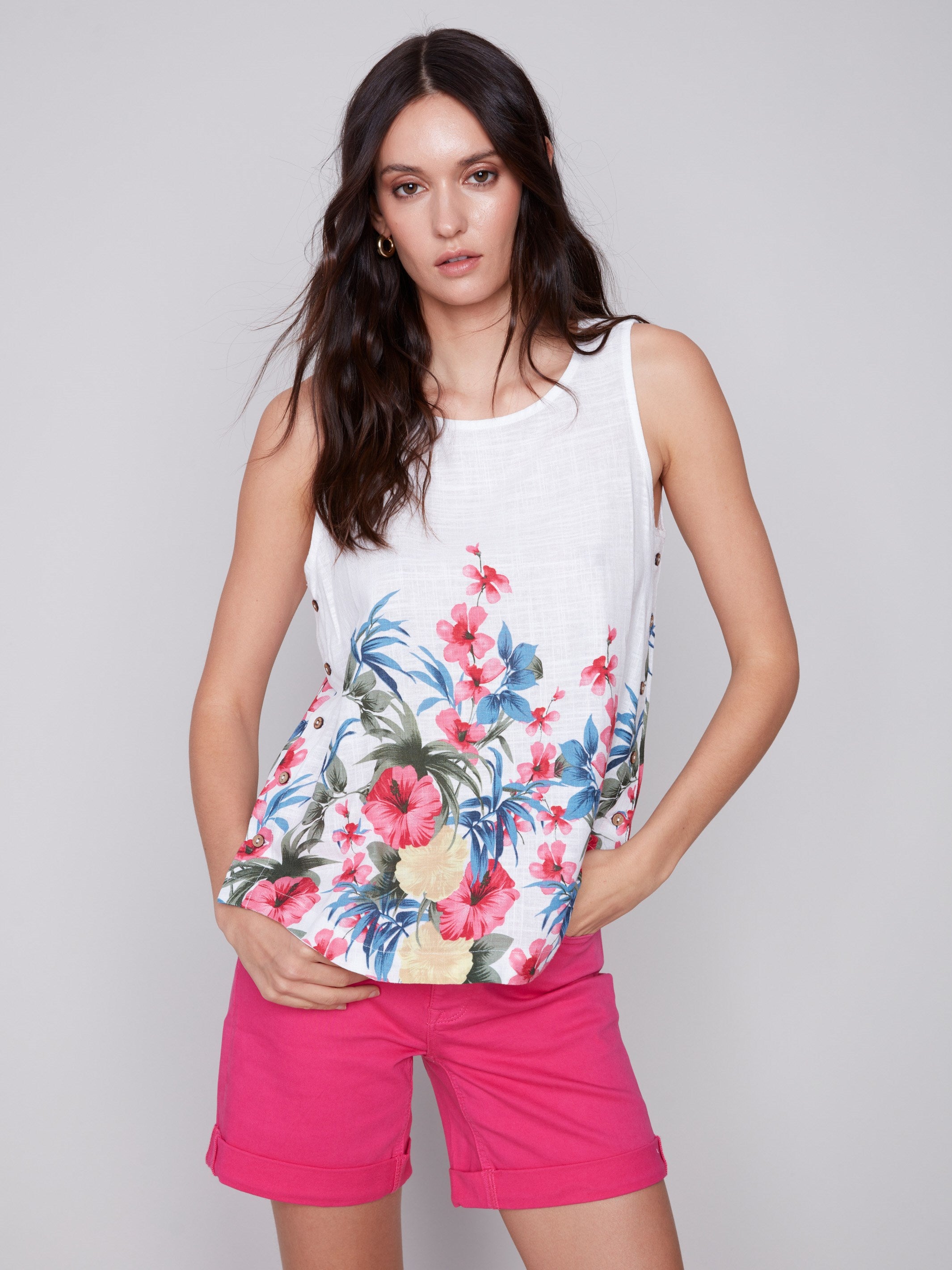 Printed Sleeveless Top with Side Buttons - Maui