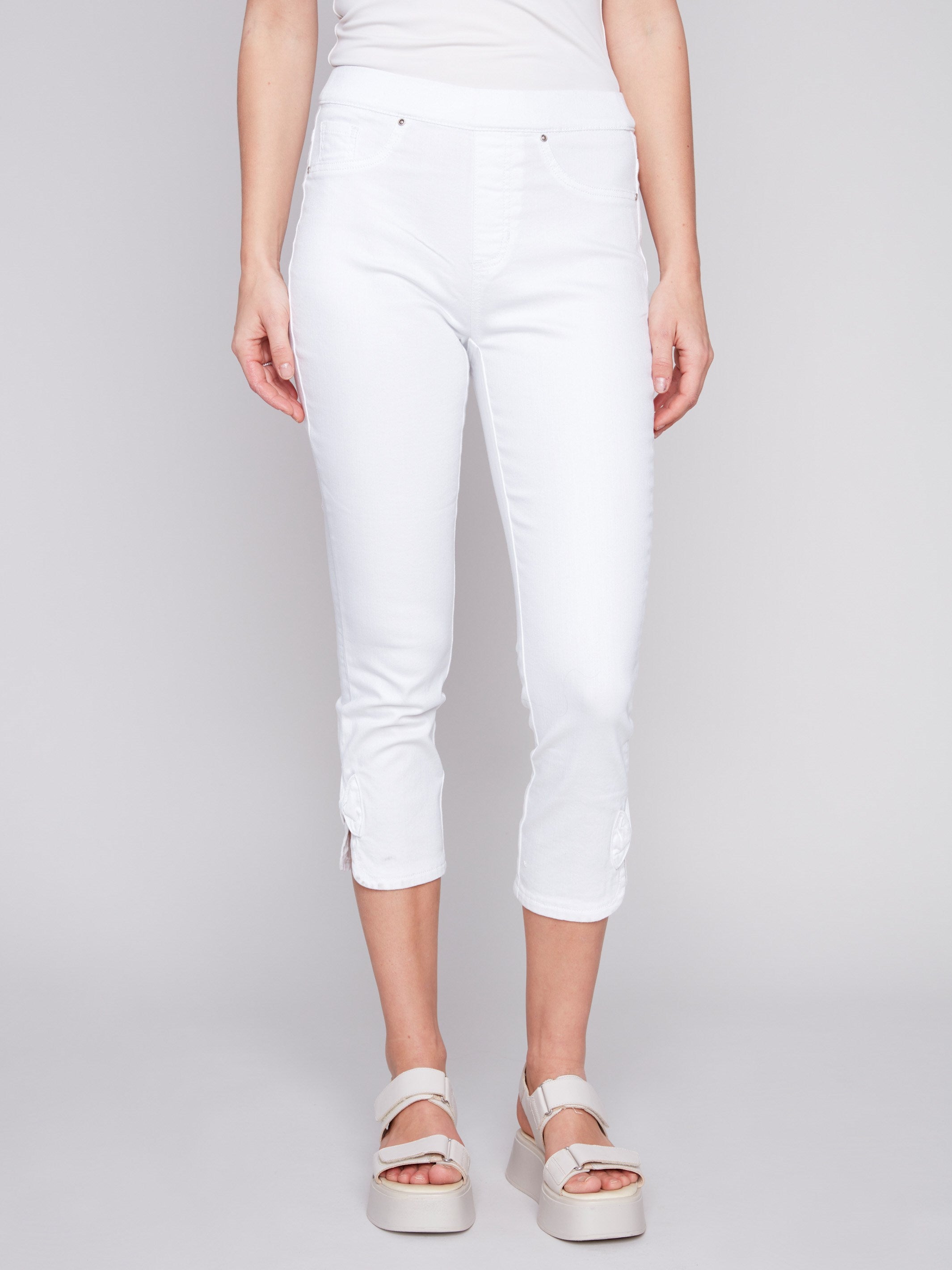 Pull-On Jeans with Bow Detail - White