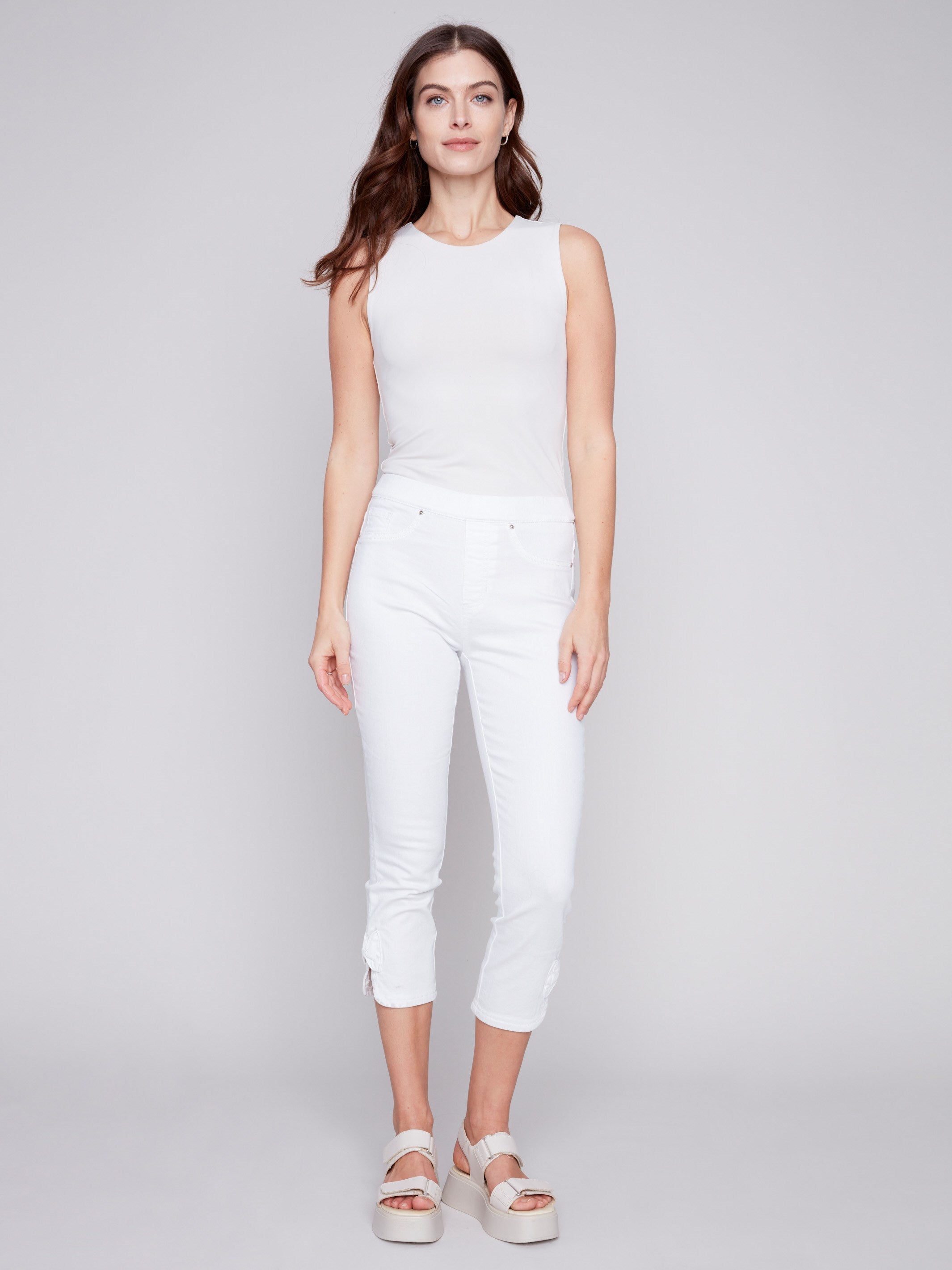 Pull-On Jeans with Bow Detail - White