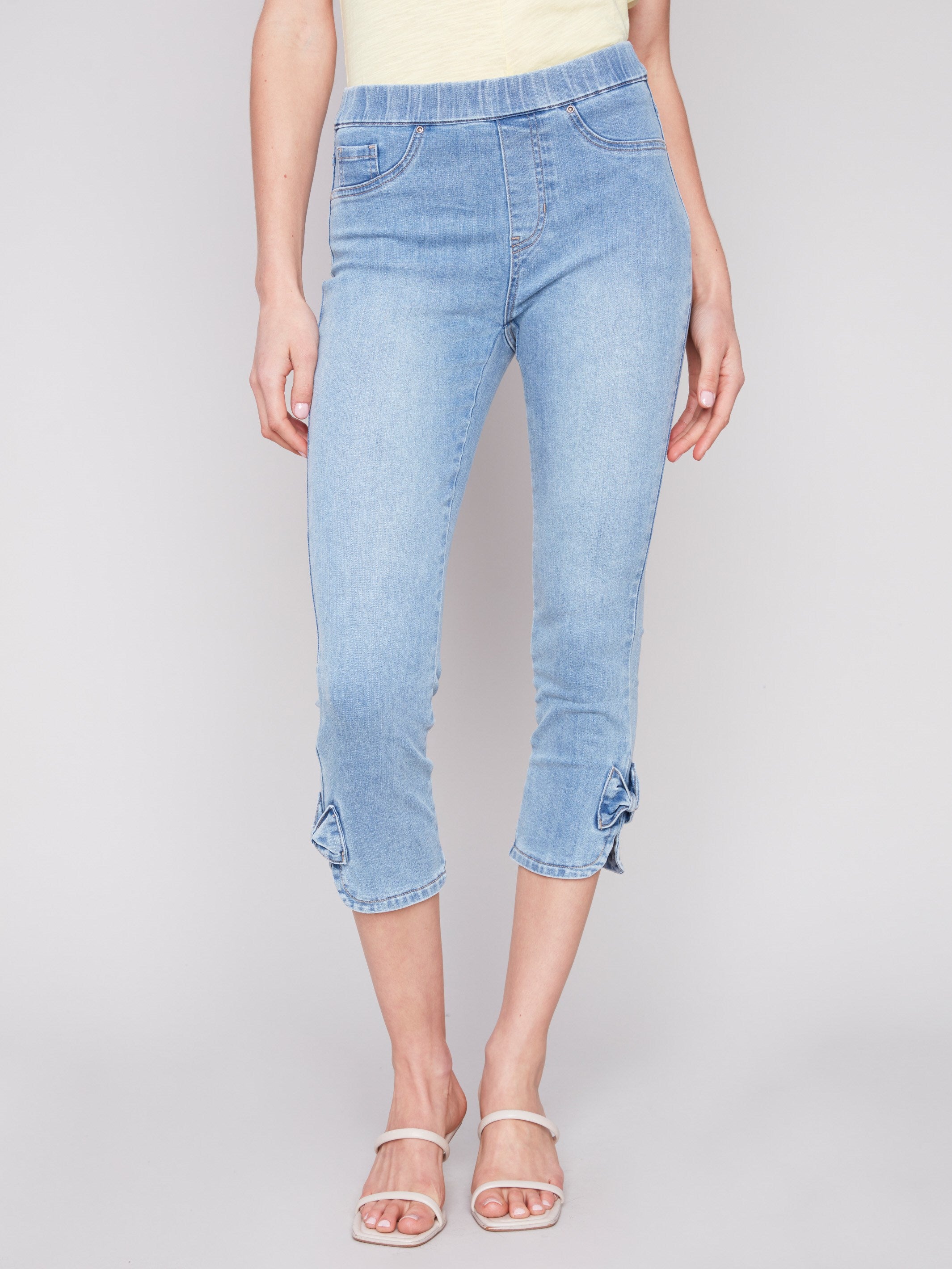 Charlie B Pull-On Jeans with Bow Detail - Light Blue - Image 4