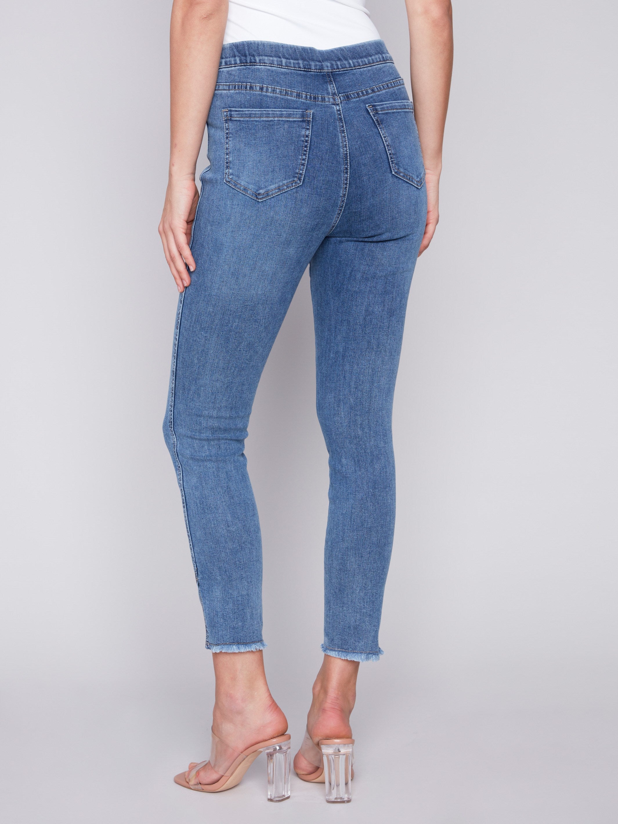 Charlie B Pull-On Jeans with Split Hem - Medium Blue - Image 3