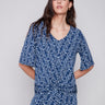 Charlie B Short-Sleeved Printed Top with Front Knot - Indigo - Image 1