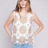 Charlie B Sleeveless Crochet Top With Floral Pattern - Dune - Image 1