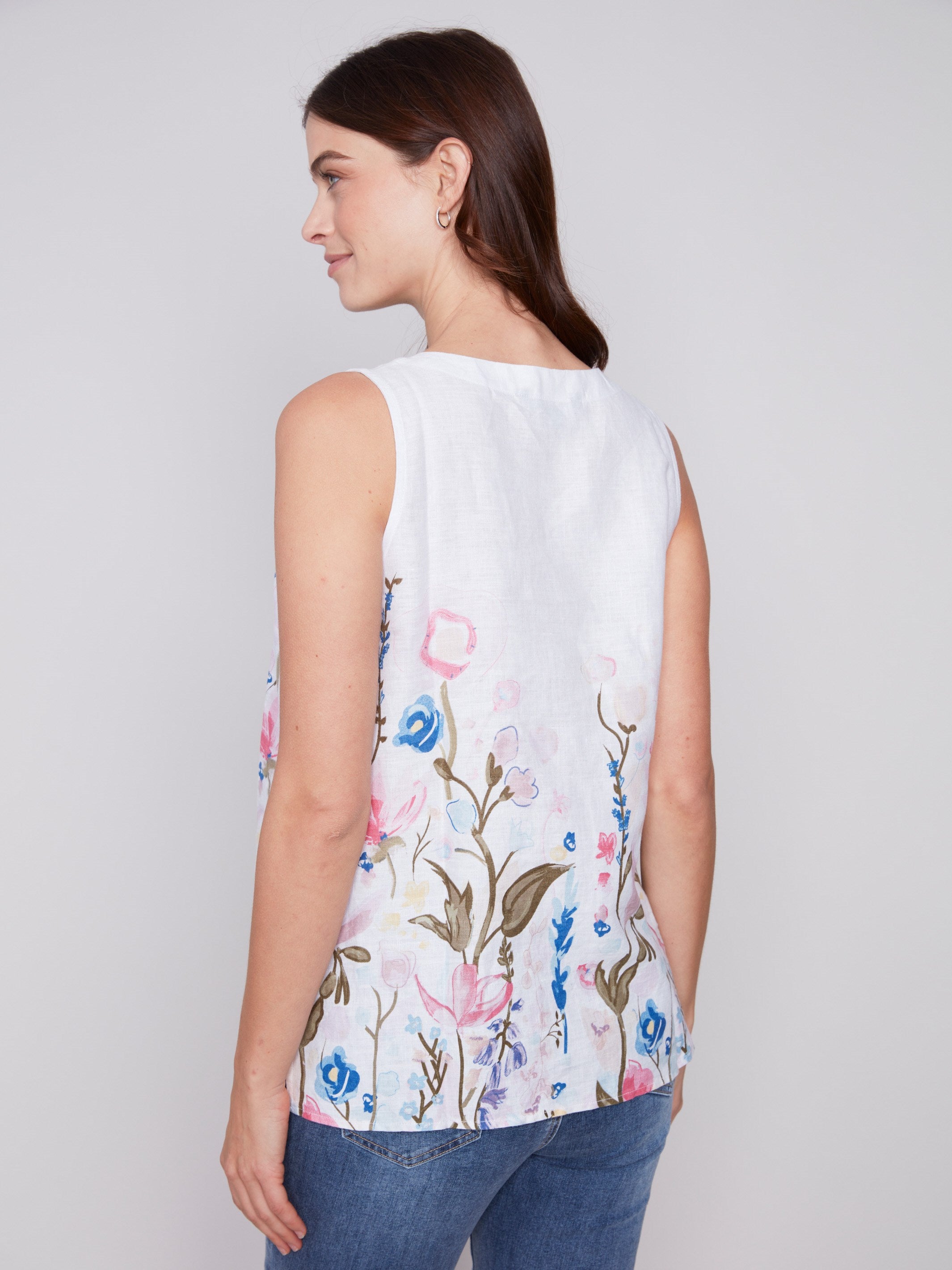 Charlie B Sleeveless Floral Printed Linen Top - Pastel - Image 2