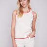 Charlie B Sleeveless Knit Top with Crochet Detail - Natural - Image 1