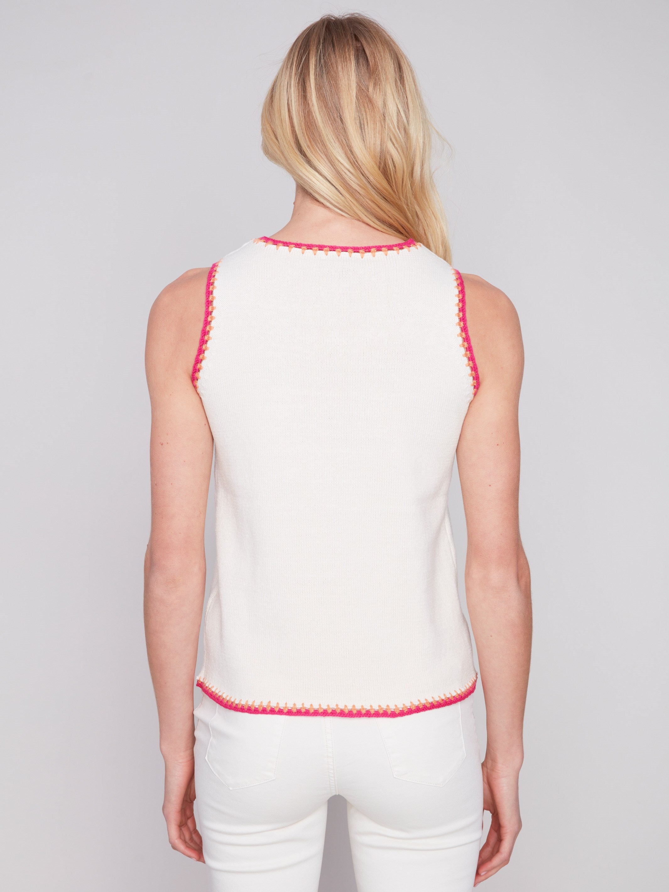 Charlie B Sleeveless Knit Top with Crochet Detail - Natural - Image 2