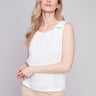 Charlie B Sleeveless Linen Top with Button Detail - White - Image 1