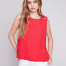 Charlie B Sleeveless Linen Top with Button Detail - Cherry - Image 1