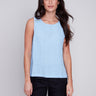 Charlie B Sleeveless Linen Top with Button Detail - Sky - Image 1