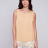 Charlie B Sleeveless Linen Top with Button Detail - Corn - Image 1