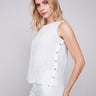 Charlie B Sleeveless Linen Top with Side Buttons - White - Image 1