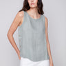 Charlie B Sleeveless Linen Top with Side Buttons - Celadon - Image 1