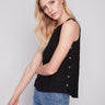 Charlie B Sleeveless Linen Top with Side Buttons - Black - Image 1